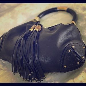 Indy Top Handle Black Leather Hobo Bag